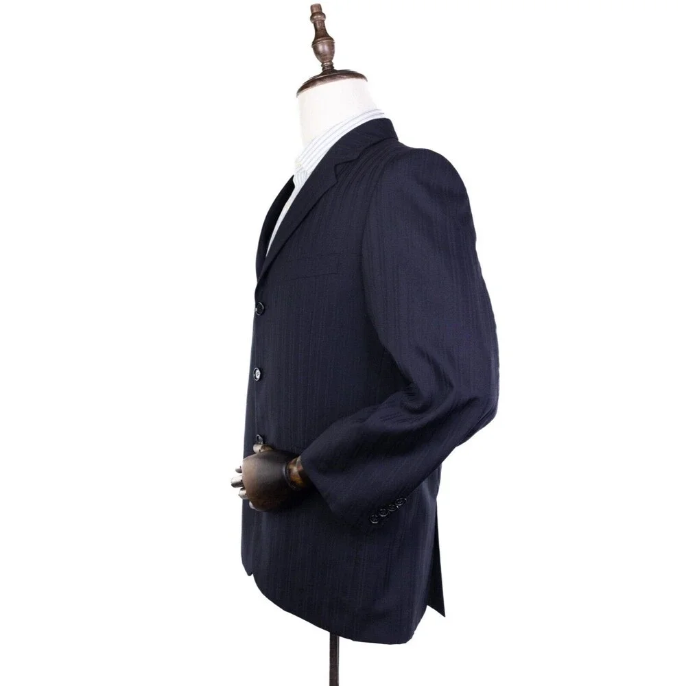 Mantoni Super 140s Mens 40s Wool Blue Striped Blazer Jacket 3 button EUC - Picture 4 of 13